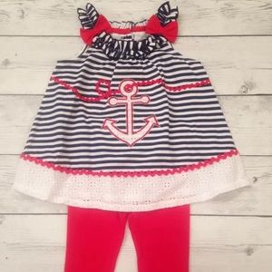 Kid’s Two Piece Striped Top And Red Pants- Size 3T